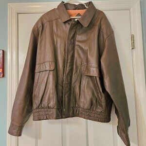 Vintage 90s American Weekend Leather Jacket Mens 48 Brown Snap Zip Up Preppy